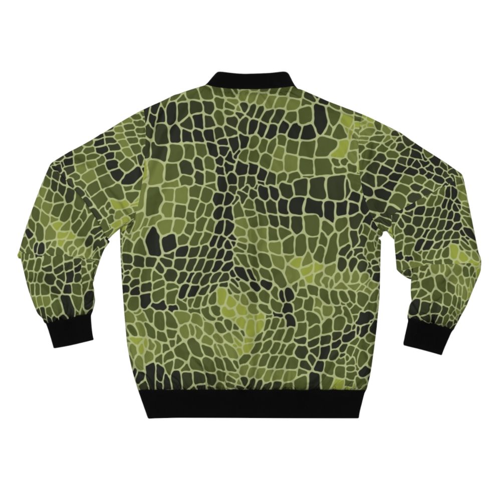 Alligator skin bomber jacket with green, textured animal pattern - Back