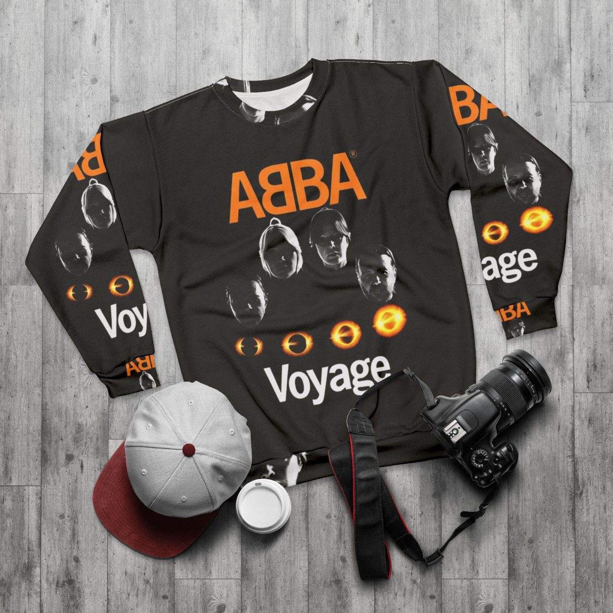 Abba sweatshirt featuring Mamma Mia 70s disco and groovy music - flat lay