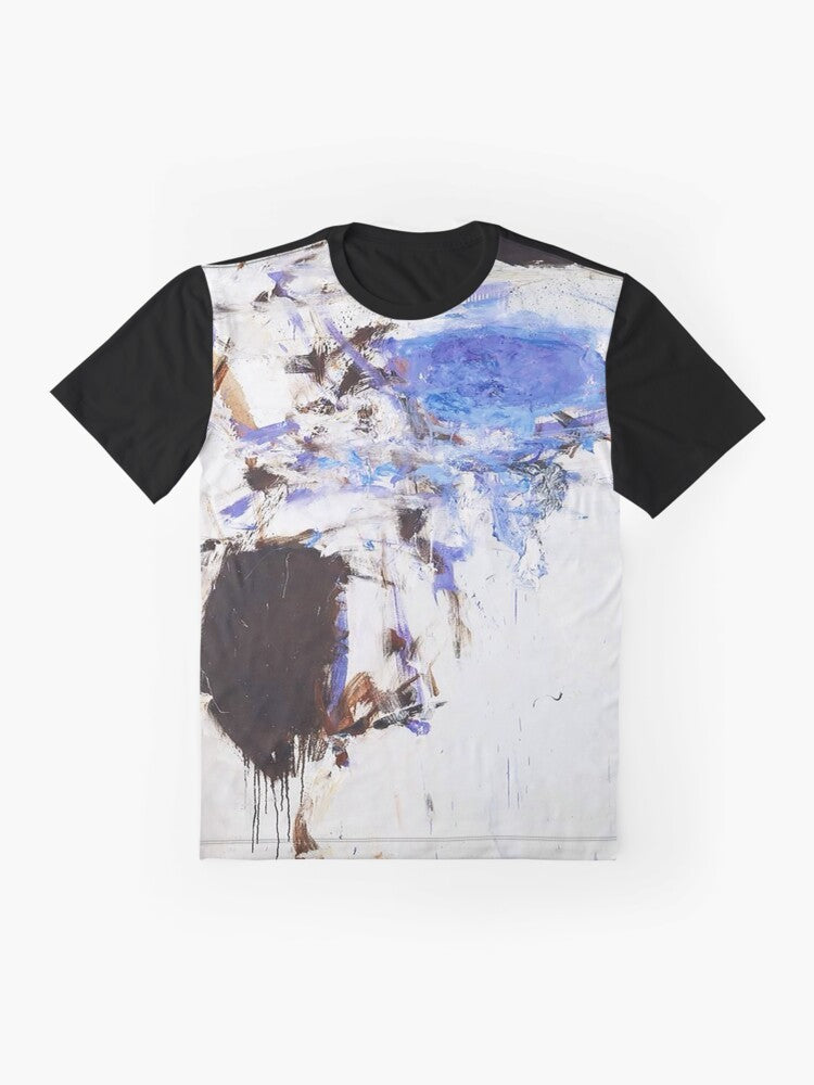 Joan Mitchell inspired abstract expressionist watercolor graphic design t-shirt - Flat lay