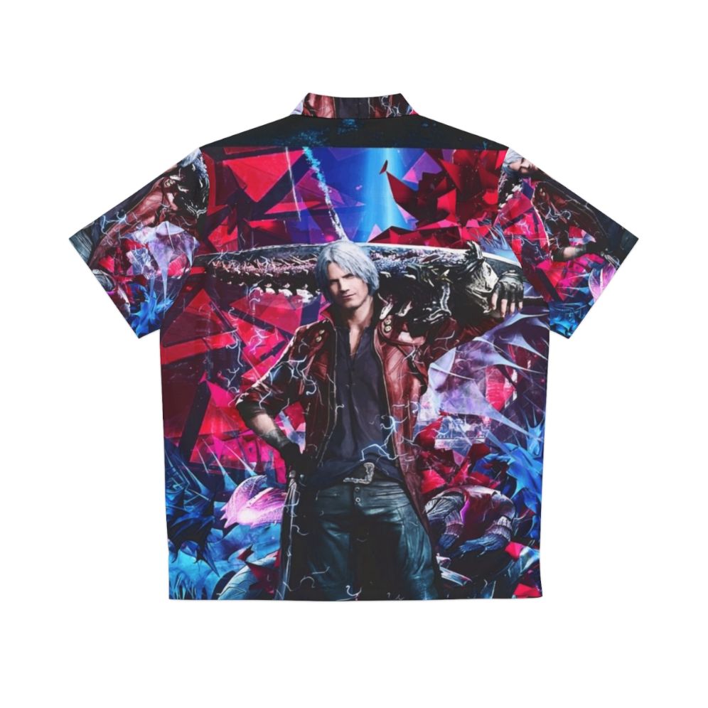 Dante from Devil May Cry V wearing a colorful, abstract Hawaiian shirt - Back