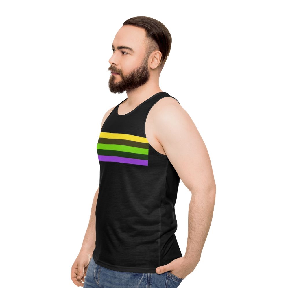 Unisex striped tank top with cat walk model design - men side