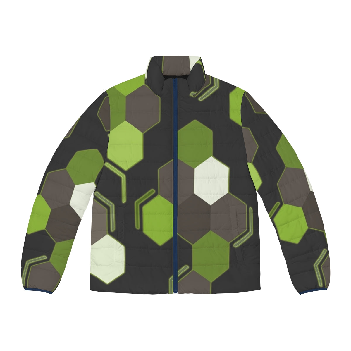 Hexagonal scales puffer jacket with Zygarde-inspired geometric design