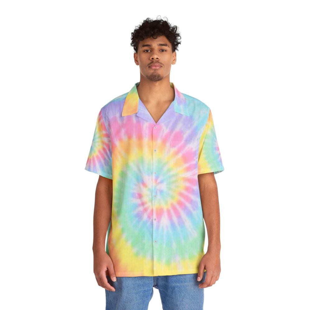 Vibrant rainbow tie dye hawaiian shirt - People Front