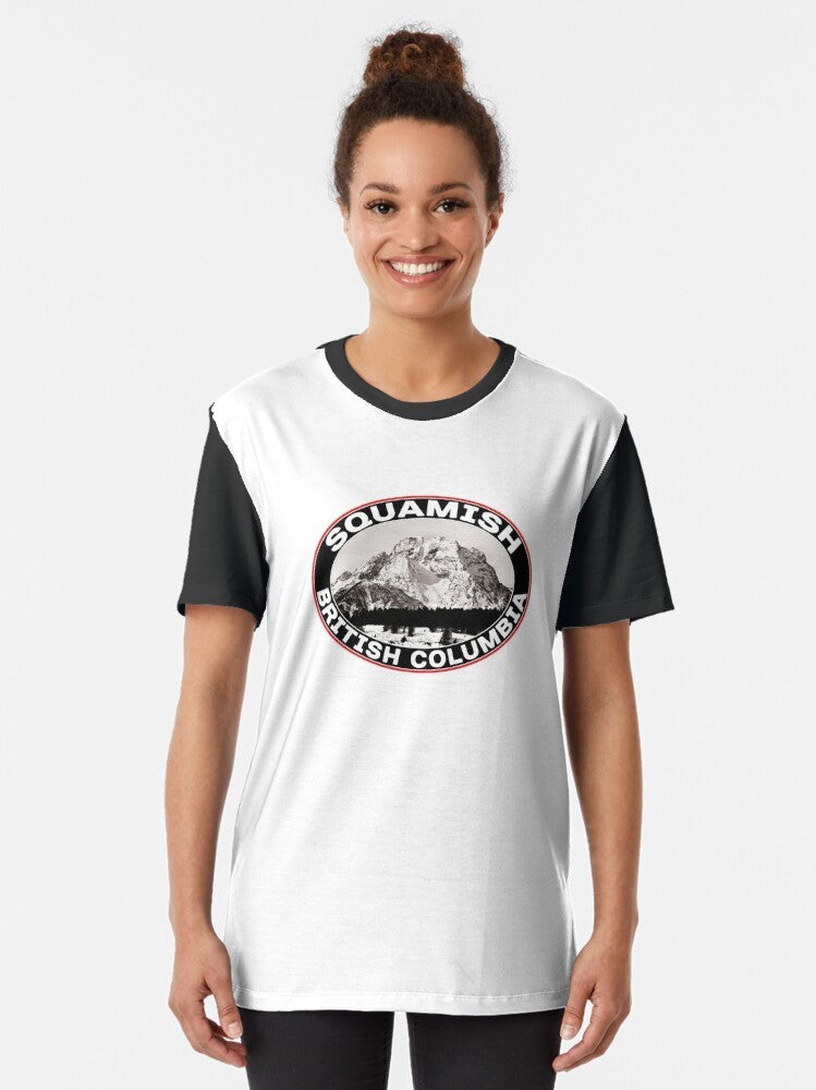 Graphic t-shirt design featuring the mountains and lake of Squamish, British Columbia, Canada - Women