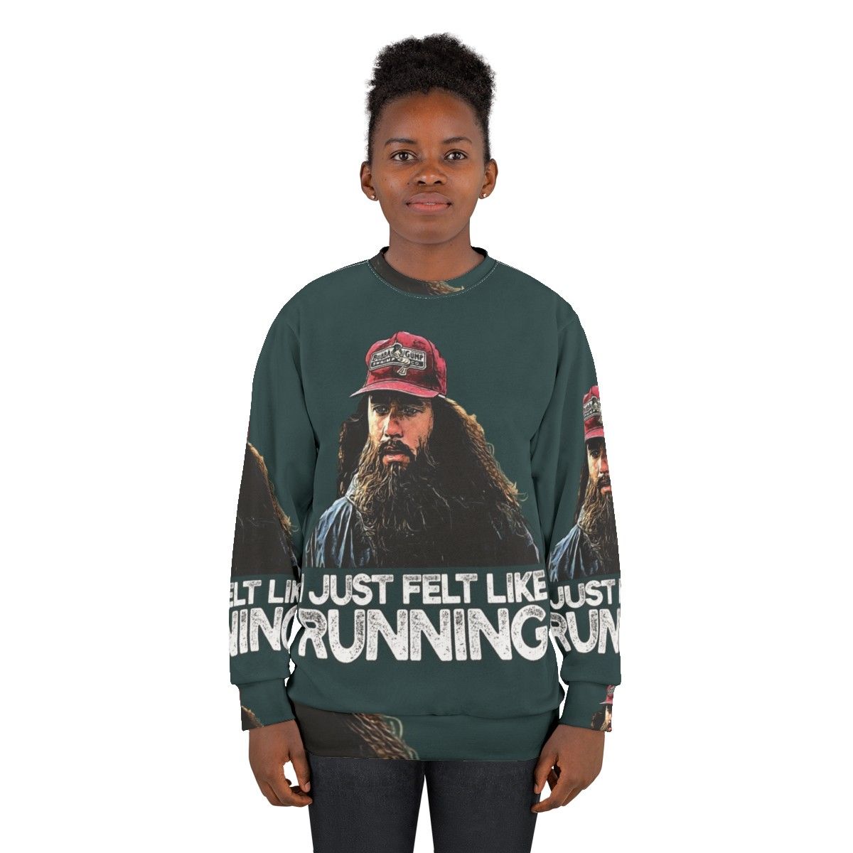 "I Just Felt Like Running" Forrest Gump inspired graphic on a cozy sweatshirt - women