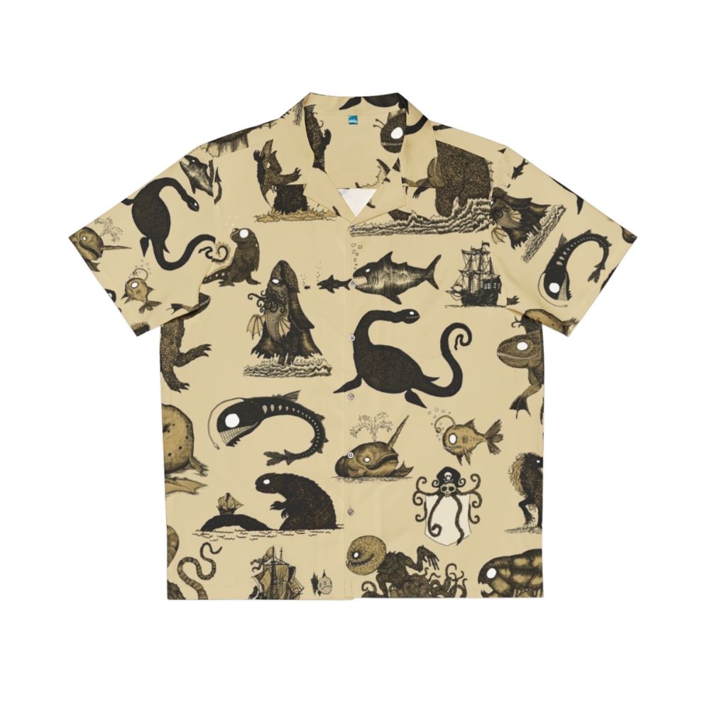 Hawaiian shirt featuring sea monsters, sea serpent, leviathan, and cthulhu