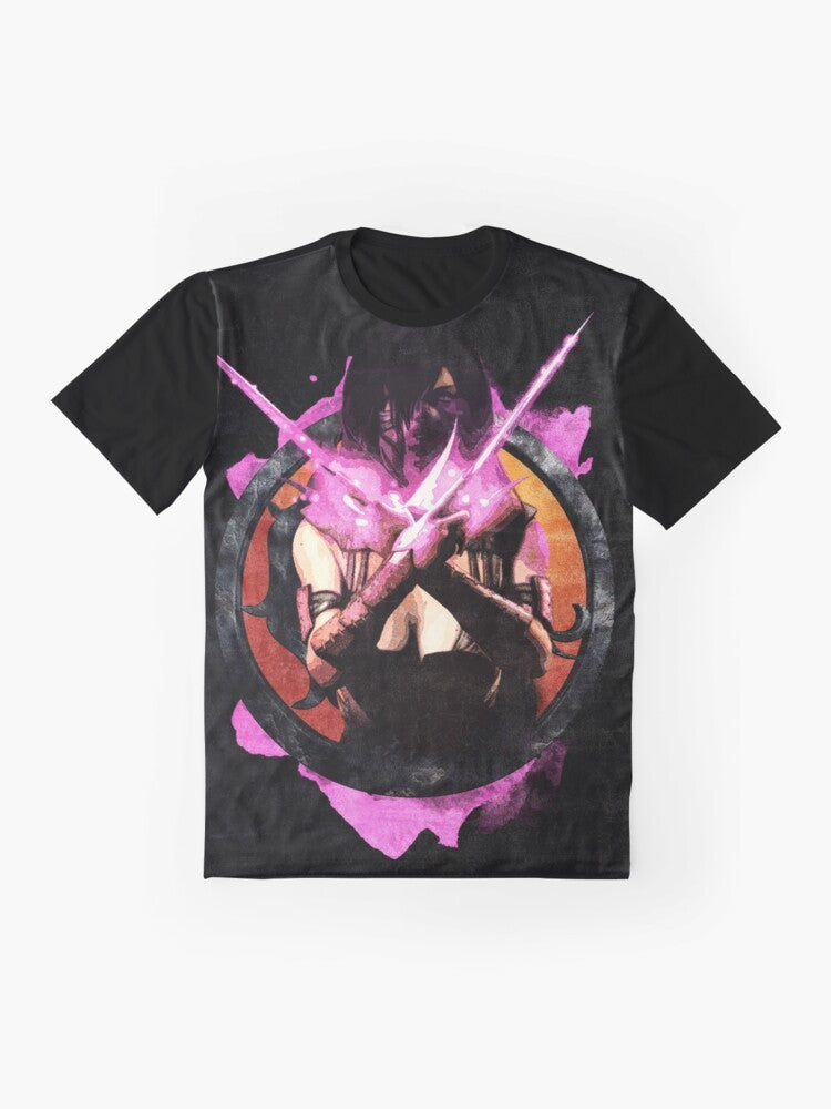 Mileena from Mortal Kombat character portrait graphic t-shirt - Flat lay