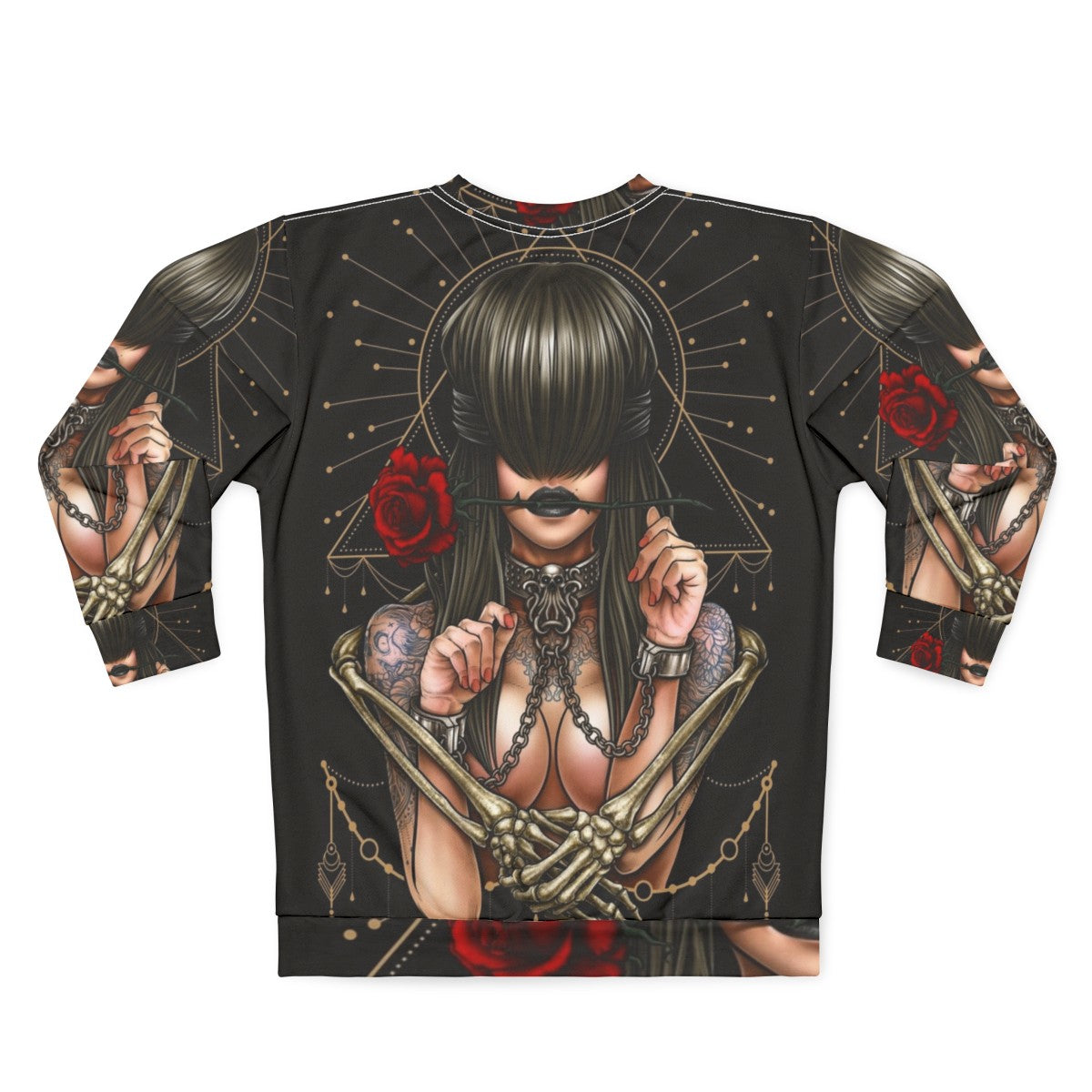 "See No Evil" sweatshirt featuring neo traditional tattoo-inspired surreal art design - Back