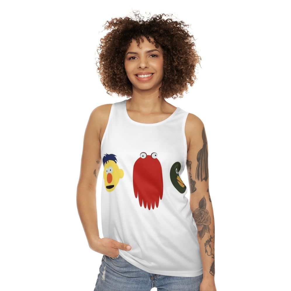 "Don't Hug Me I'm Scared" unisex tank top with dark humor graphic - women