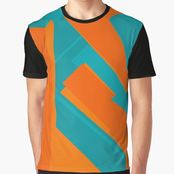 Teal and orange geometric abstract art graphic t-shirt