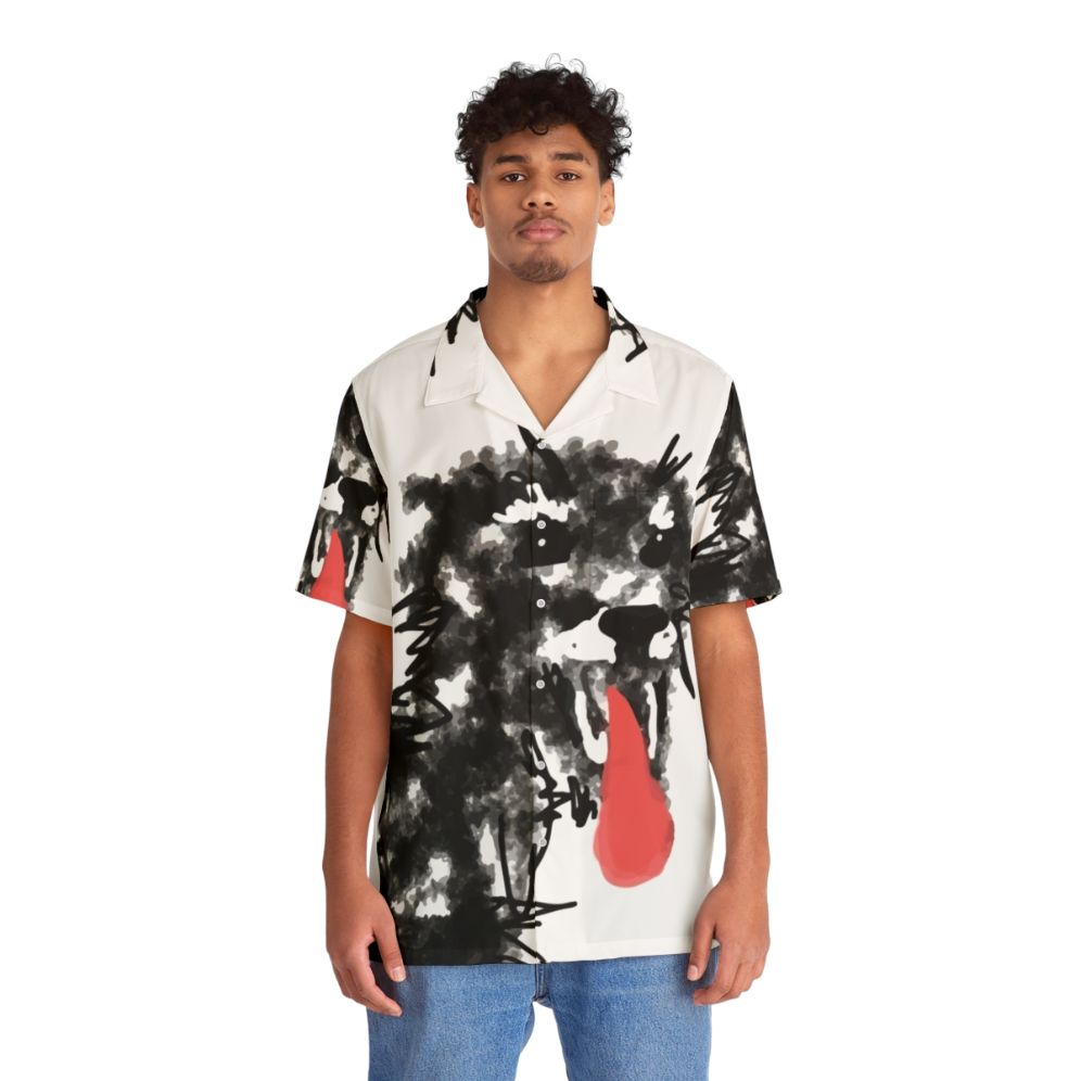 Vibrant Hawaiian shirt with watercolor illustration of greyhound, whippet, and other hound breeds - People Front