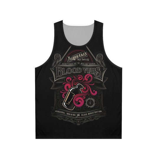 Yharnam's Blood Vials Unisex Tank Top featuring a gothic and Lovecraft-inspired design