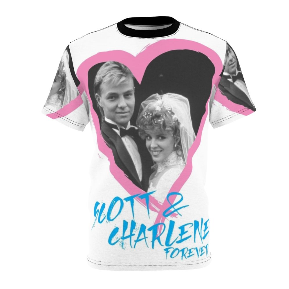 Commemorative t-shirt featuring the iconic Neighbours couple Scott and Charlene