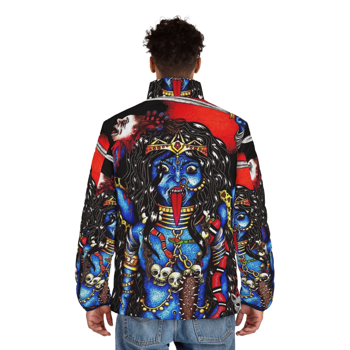 Kali Ma puffer jacket with snake and skull design - men back