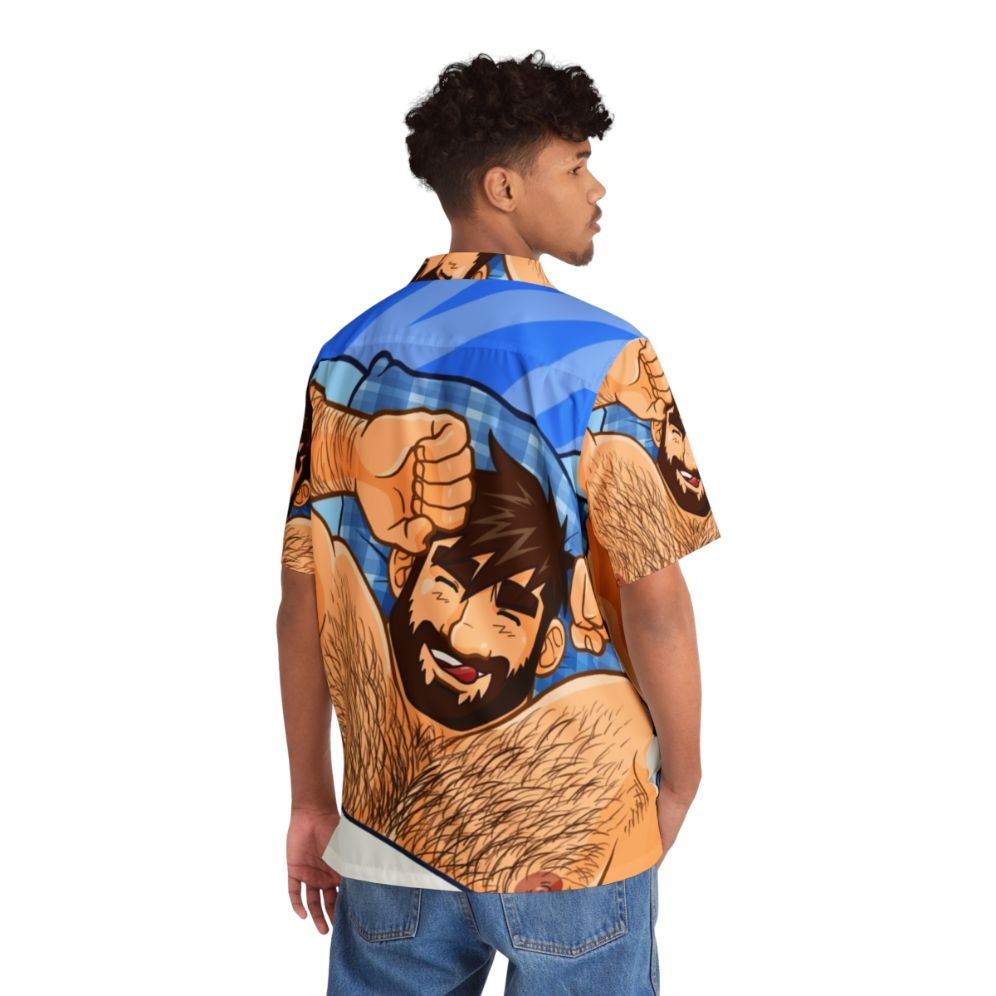 Bearded bear wearing a colorful Hawaiian shirt - People Back