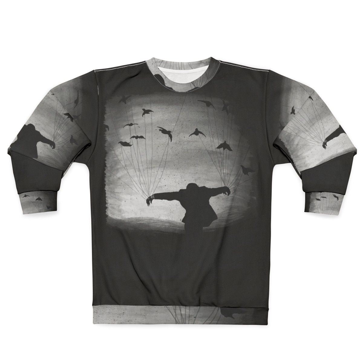 Hand-painted sweatshirt with mysterious raven design