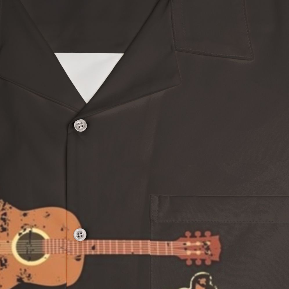 Indie retro Hawaiian shirt with music, guitar, and drums - Detail