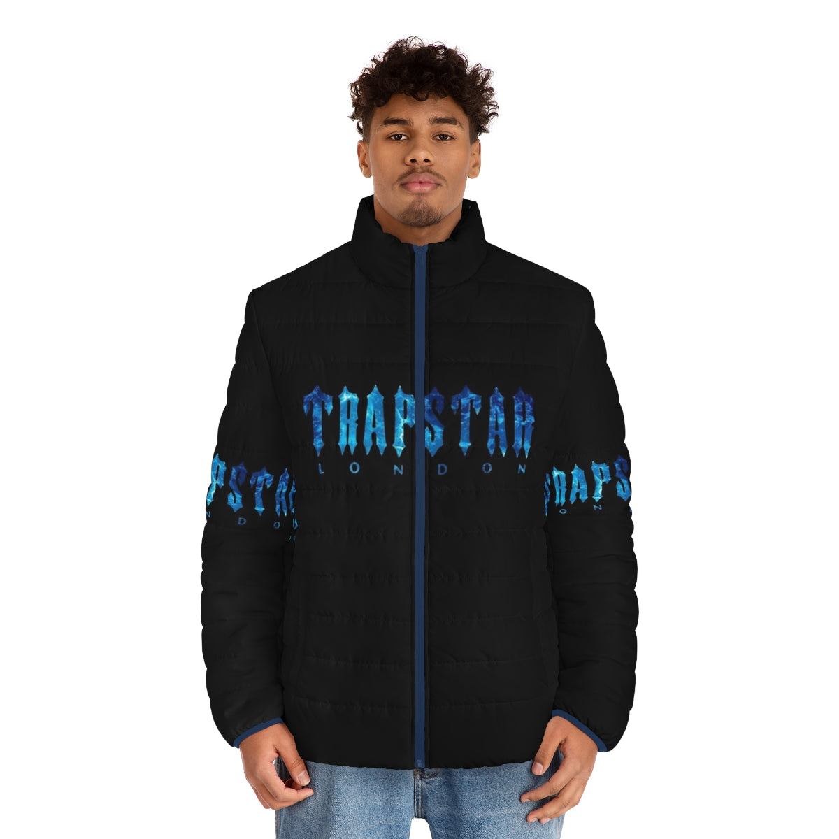 Trapstar Puffer Jacket in Black and Blue - men front