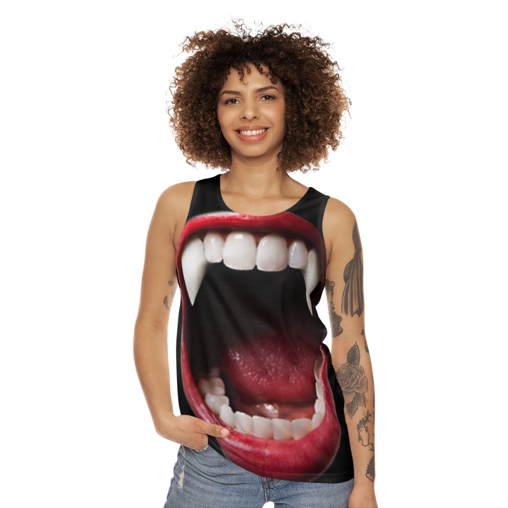 Vampire-themed unisex tank top with abstract, trendy patterns - women