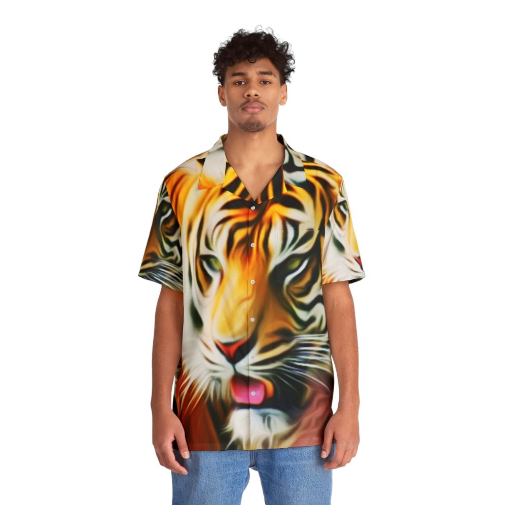 Tiger Tropical Button Down Hawaiian Shirt - People Front