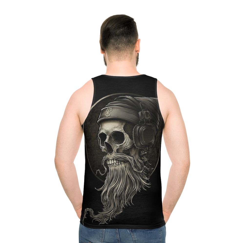 Vintage Viking Skull Beard Headphone Unisex Tank Top - men back