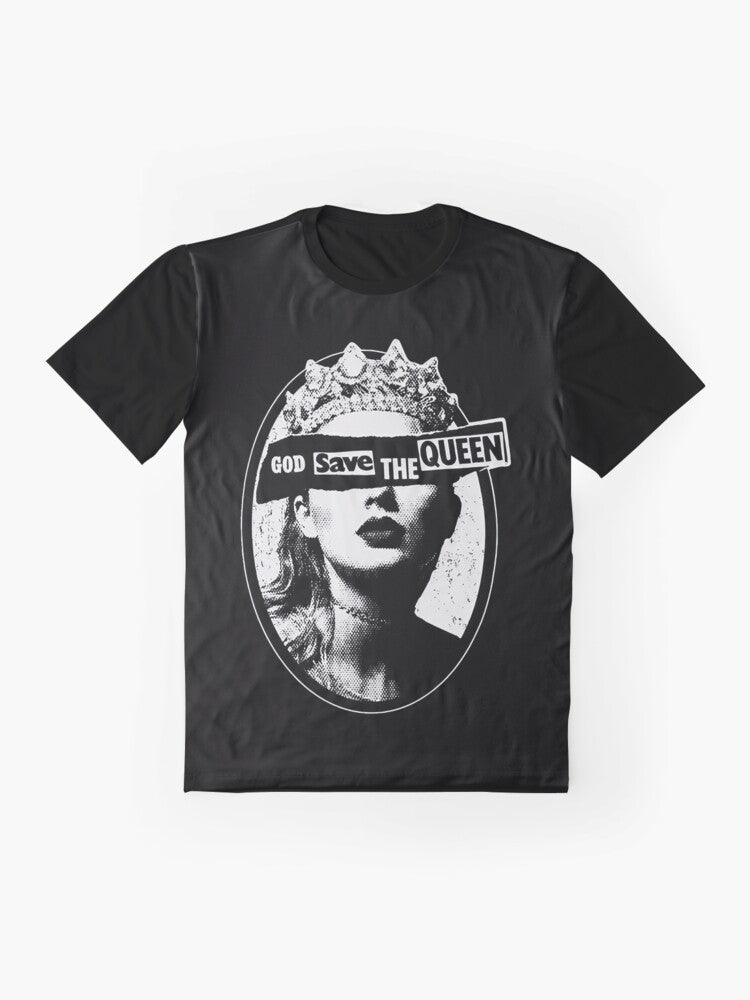 Vintage-style God Save The Queen graphic t-shirt featuring a classic British design - Flat lay