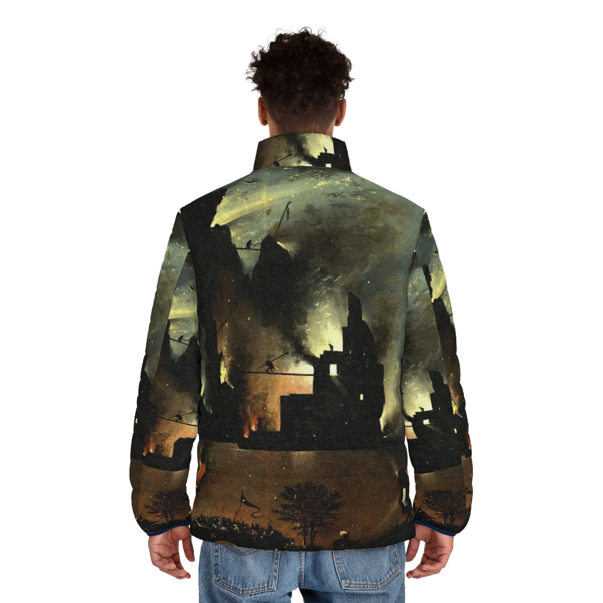 Hieronymus Bosch inspired puffer jacket with vibrant hell-inspired design - men back