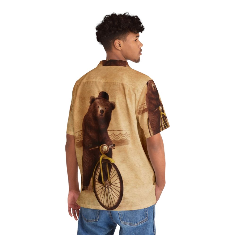 Barnabus Retro Hawaiian Shirt with Surreal Bear Cycling Illustration - People Back