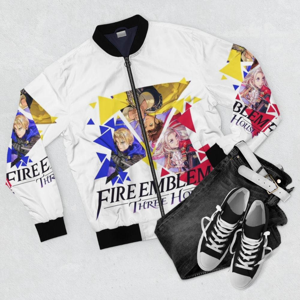 Fire Emblem Three Houses Edelgard, Dimitri, and Claude Bomber Jacket - Flat lay