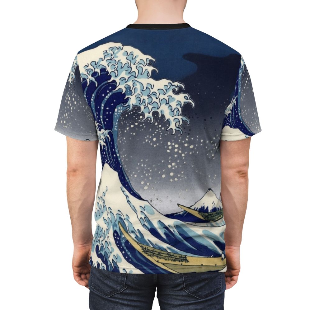 Stylish t-shirt featuring the iconic "Great Wave off Kanagawa" artwork by Hokusai - men back