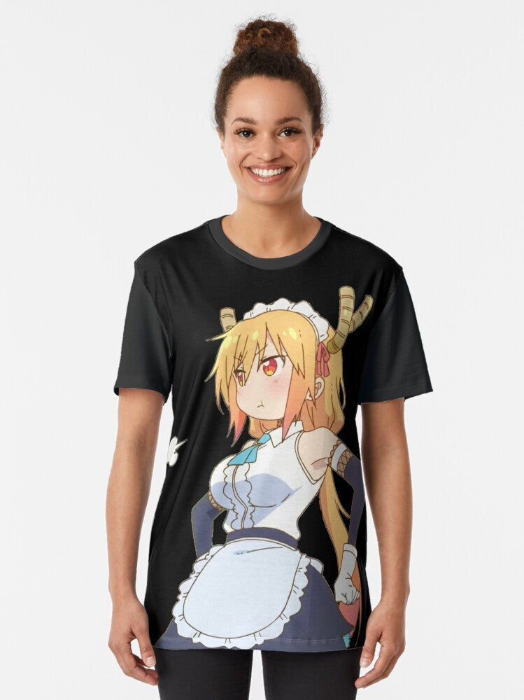 Tohru, the beloved maid character from the anime "Kobayashi-san Chi no Maid Dragon," featured on a stylish graphic t-shirt. - Women