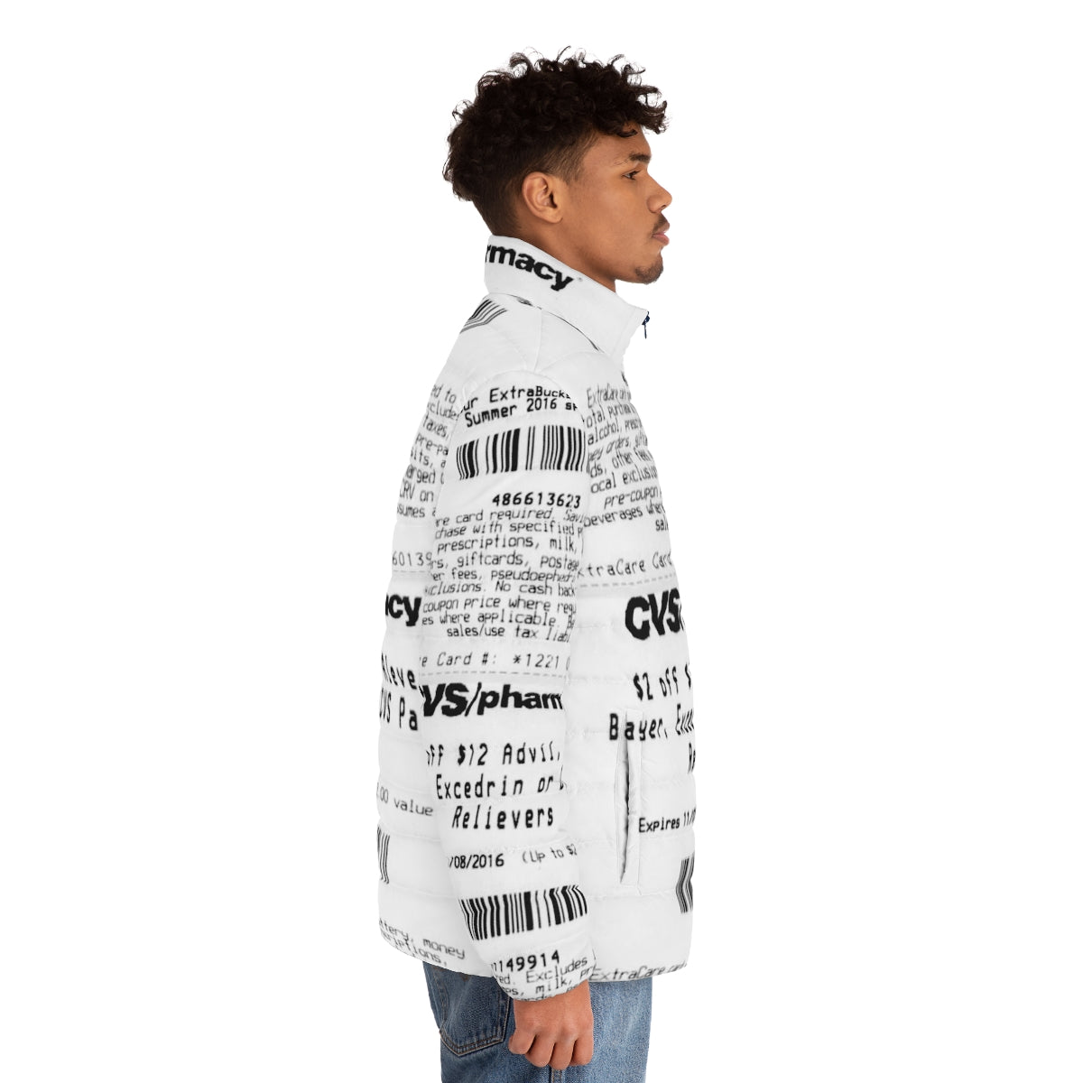 CVS Receipt Puffer Jacket with Patriotic Military Aviation Design - men side right