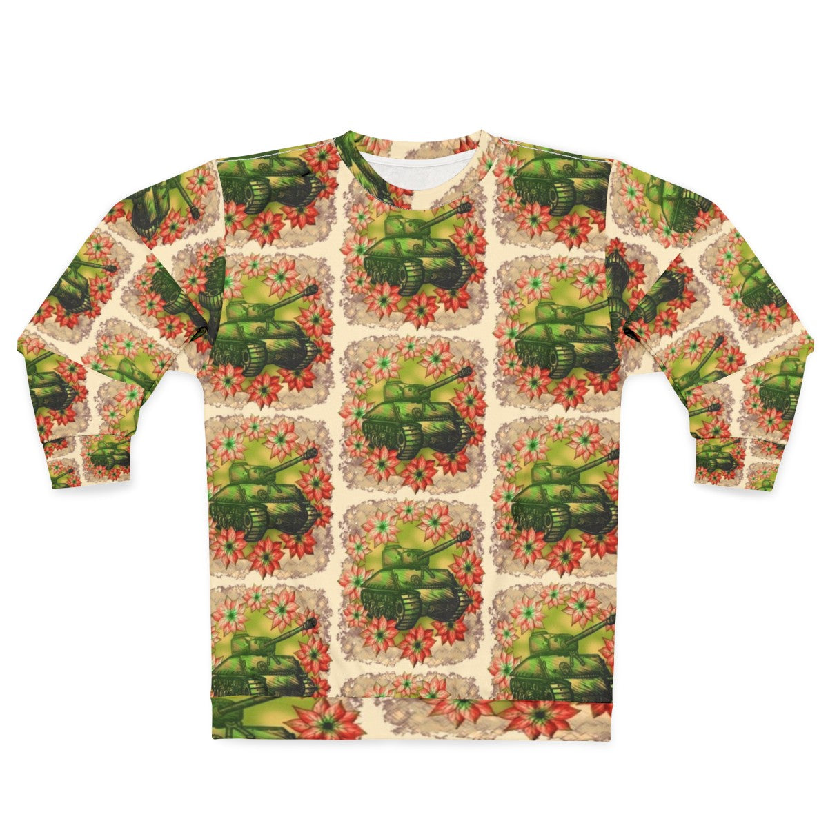 Festive military-inspired Christmas sweatshirt with camouflage pattern and poinsettia print