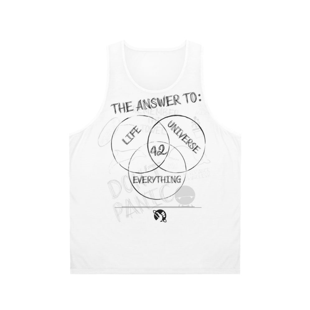 Unisex tank top featuring a Venn diagram design inspired by Hitchhikers Guide to the Galaxy