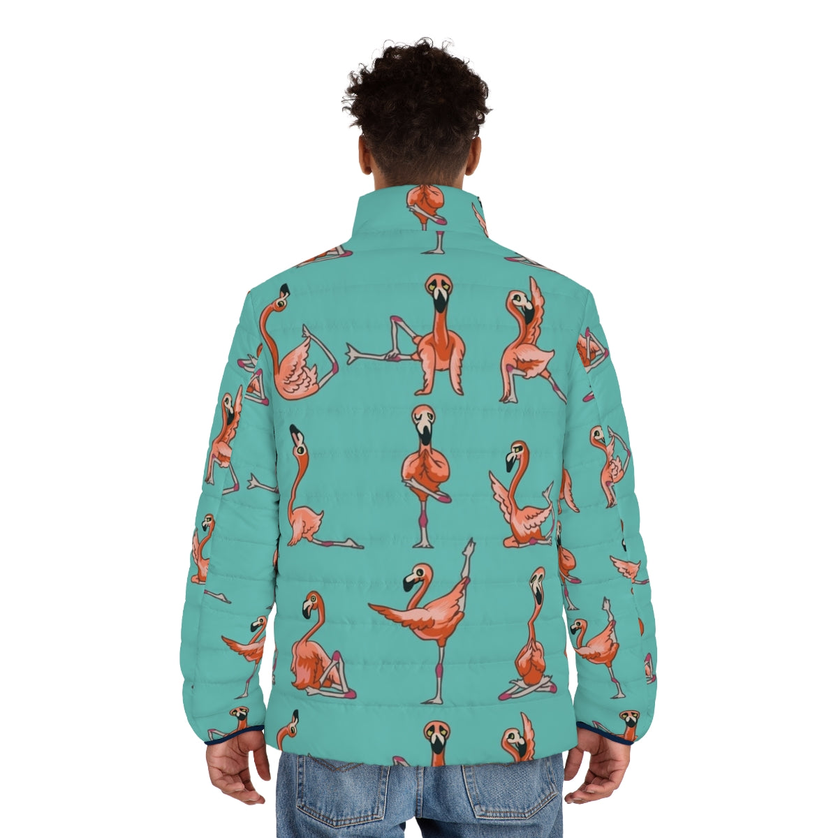 Flamingo Yoga Puffer Jacket - Motivational Activewear for Summer Workouts - men back