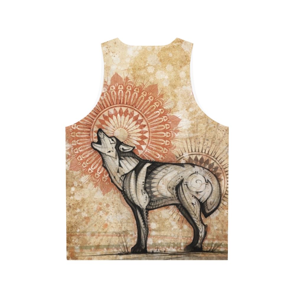 Wolf Totem Unisex Tank Top with Spiritual Mandala Design - Back