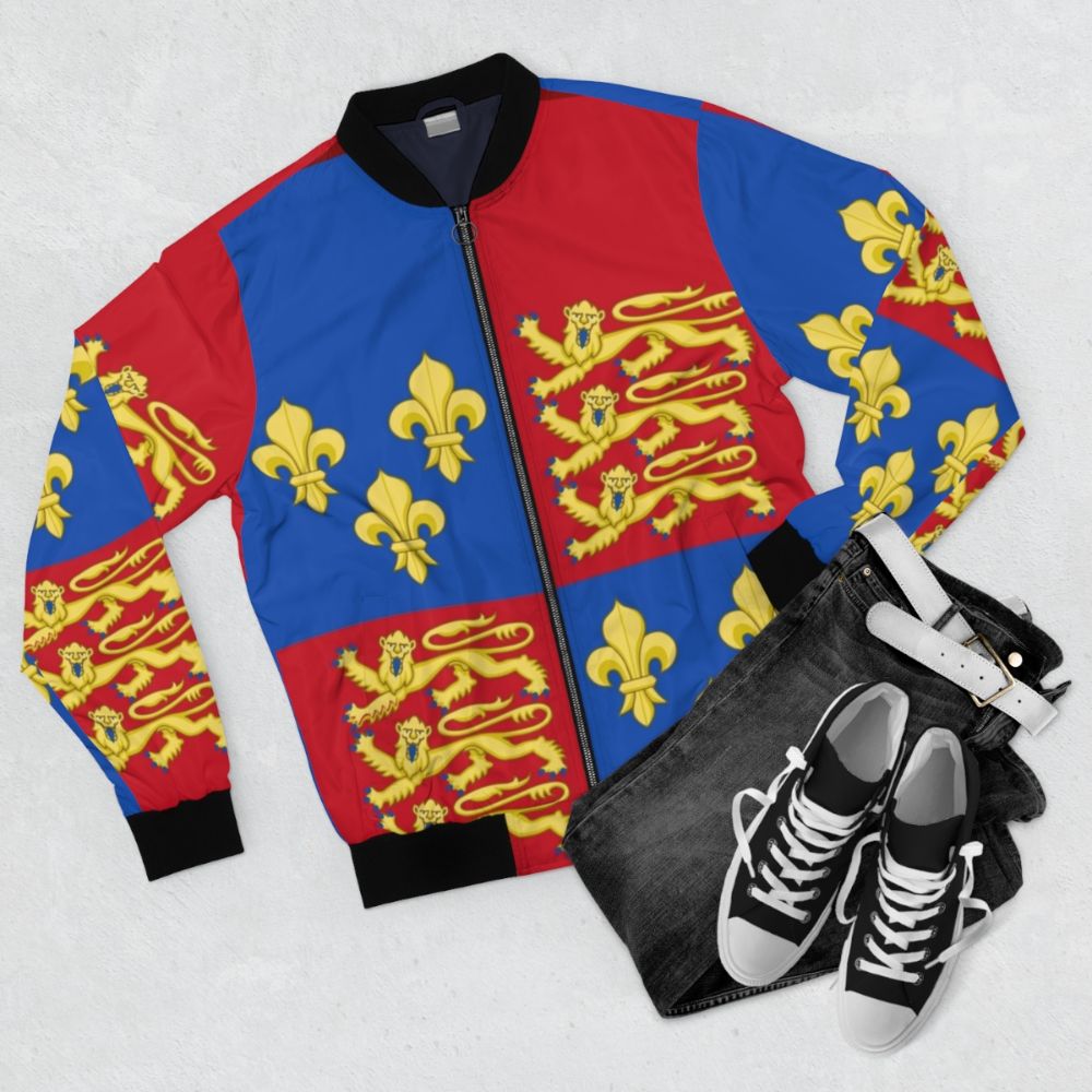 Henry V medieval royal arms of England bomber jacket - Flat lay