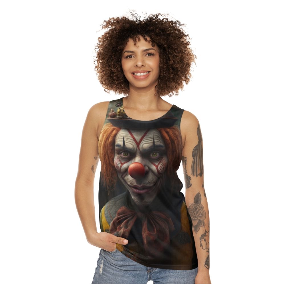 Unisex clown tank top with clown characters - women