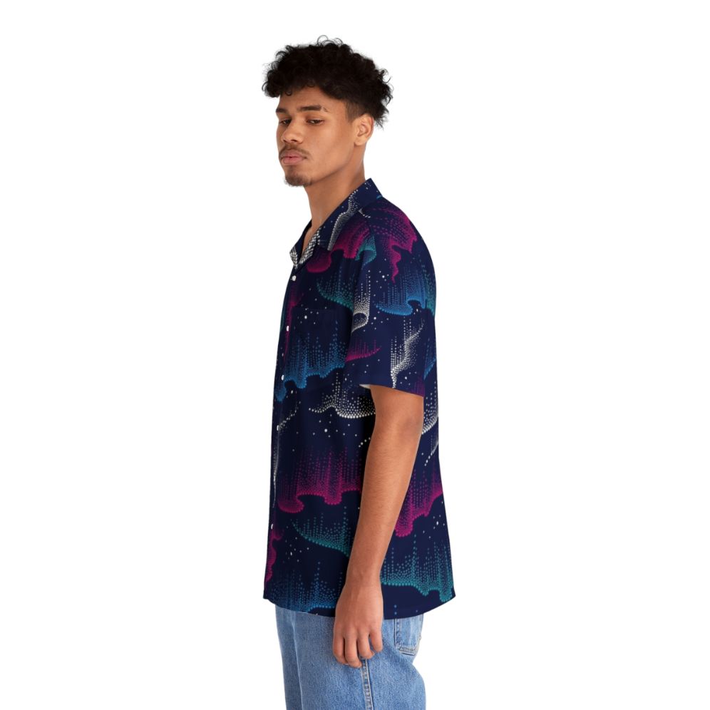 Dotwork Aurora Borealis Hawaiian Shirt with Mesmerizing Northern Lights Pattern - People Left