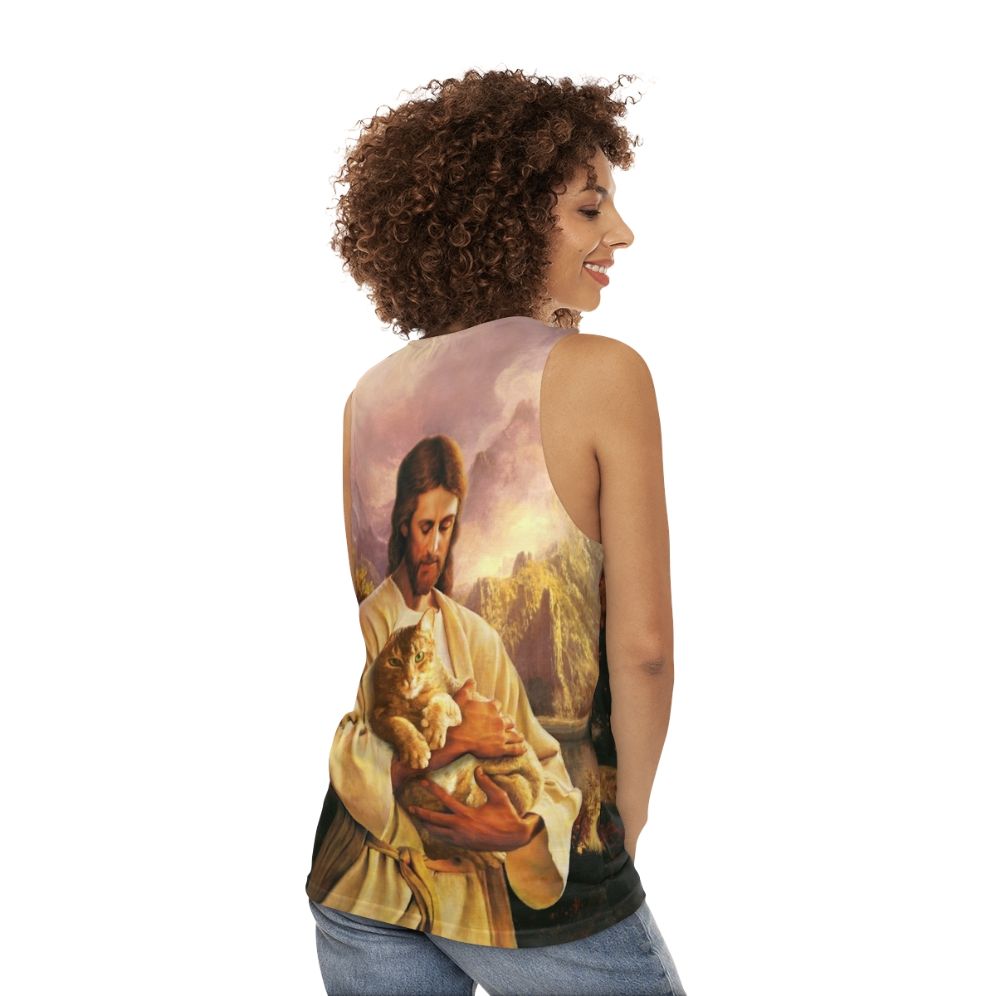 Hilarious Christian Cat Unisex Tank Top - women back