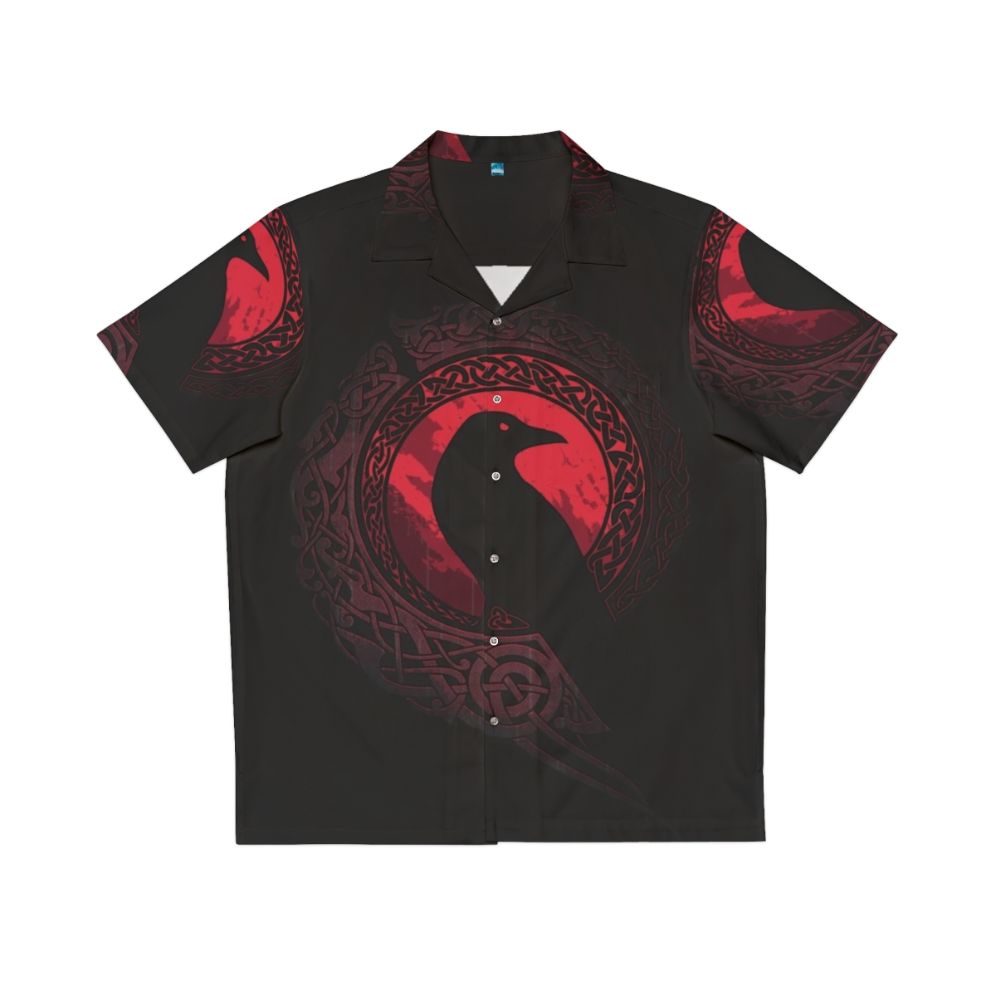 Edda Scandinavian-Inspired Hawaiian Shirt featuring raven and celtic knotwork design