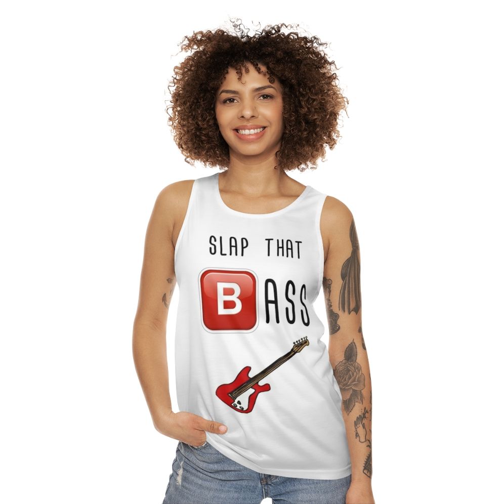 Unisex tank top with "Slap That Bass" design and impossible bassline theme - women