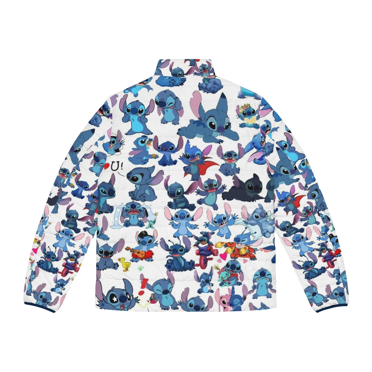 Stitch puffer jacket, blue puffer jacket with Stitch character design - Back