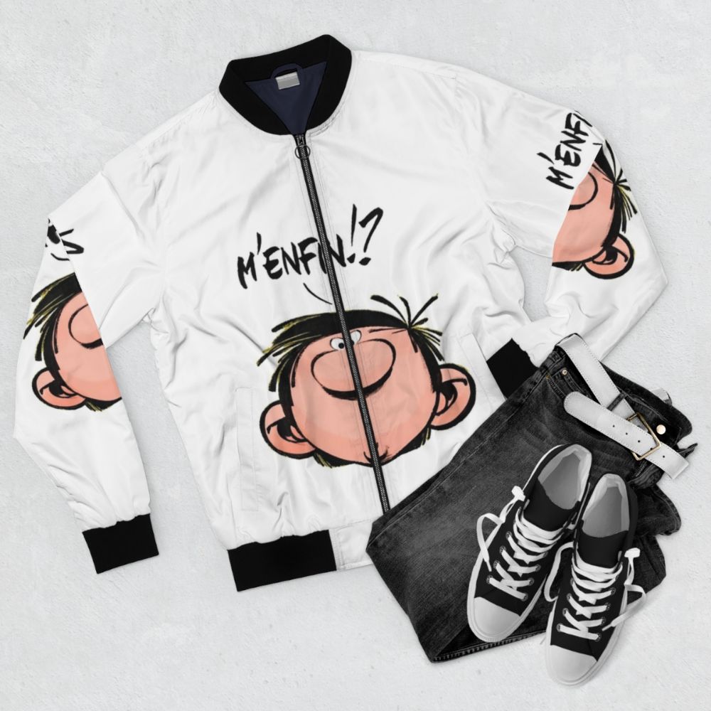 Gaston Lagaffe Spirou Cartoon Bomber Jacket - Flat lay