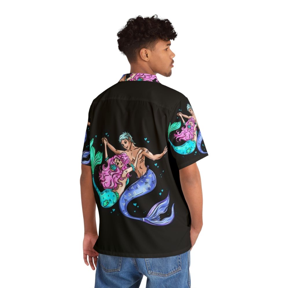 Mermaid and Love Themed Hawaiian Shirt - People Back