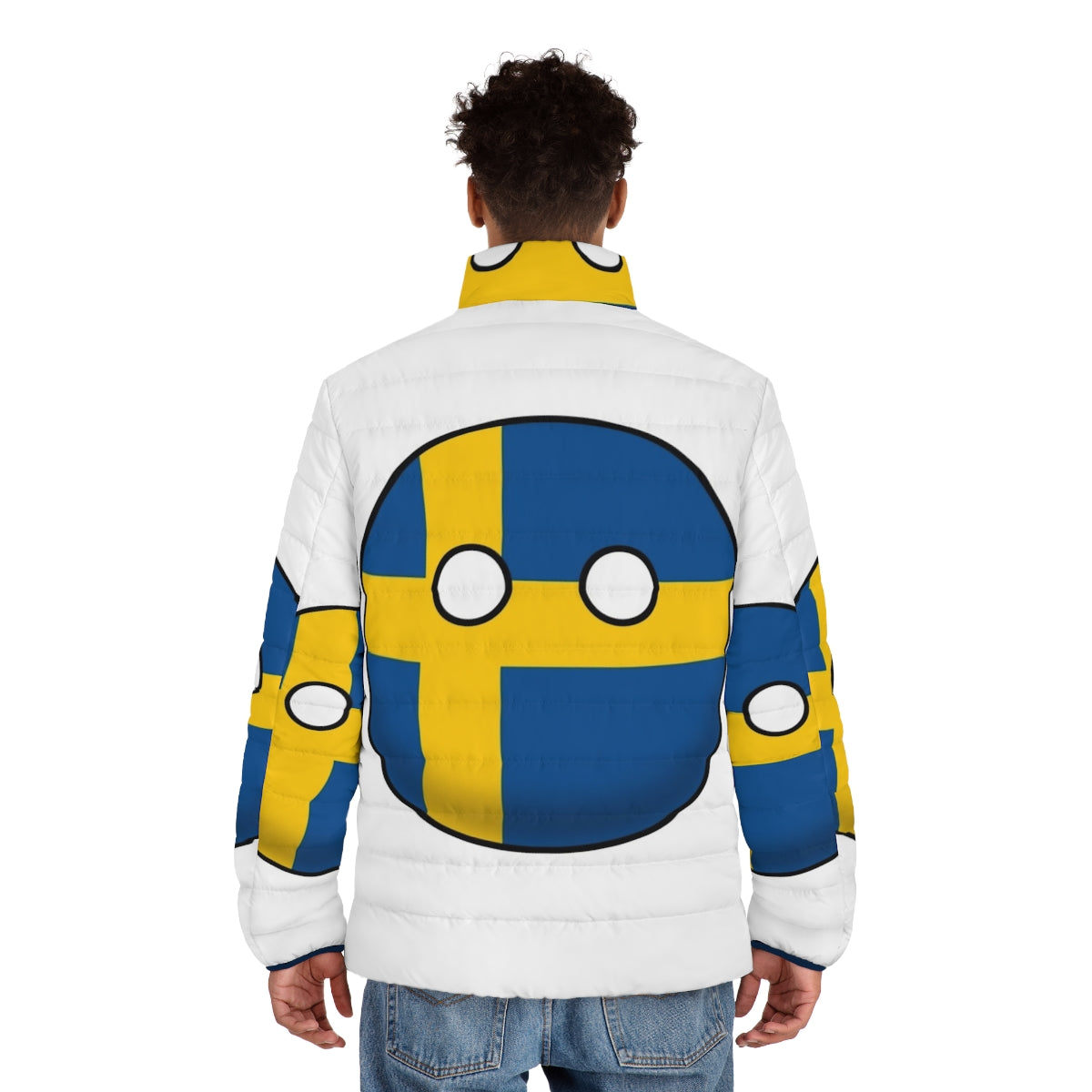 Swedish Countryball Puffer Jacket with National Flag Design - men back