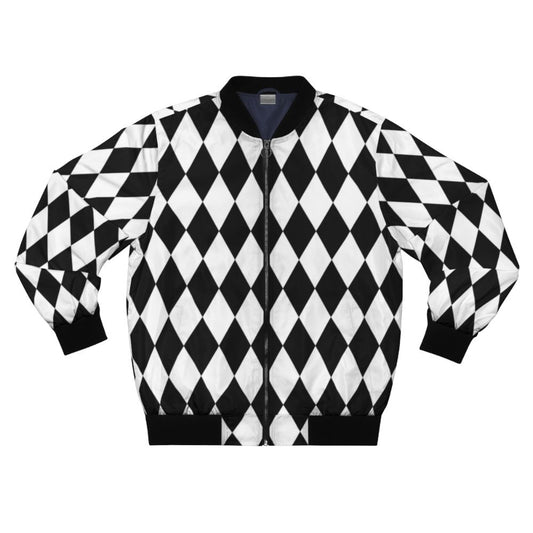 Harlequin diamond pattern bomber jacket in black and white