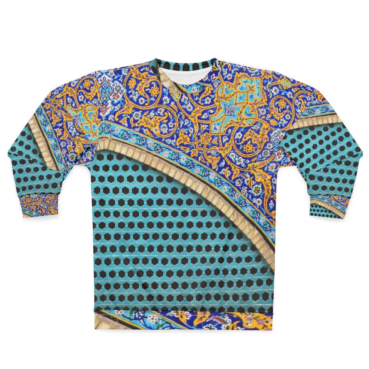 Persian Tiles Sweatshirt with Vibrant Blue and Ornate Design