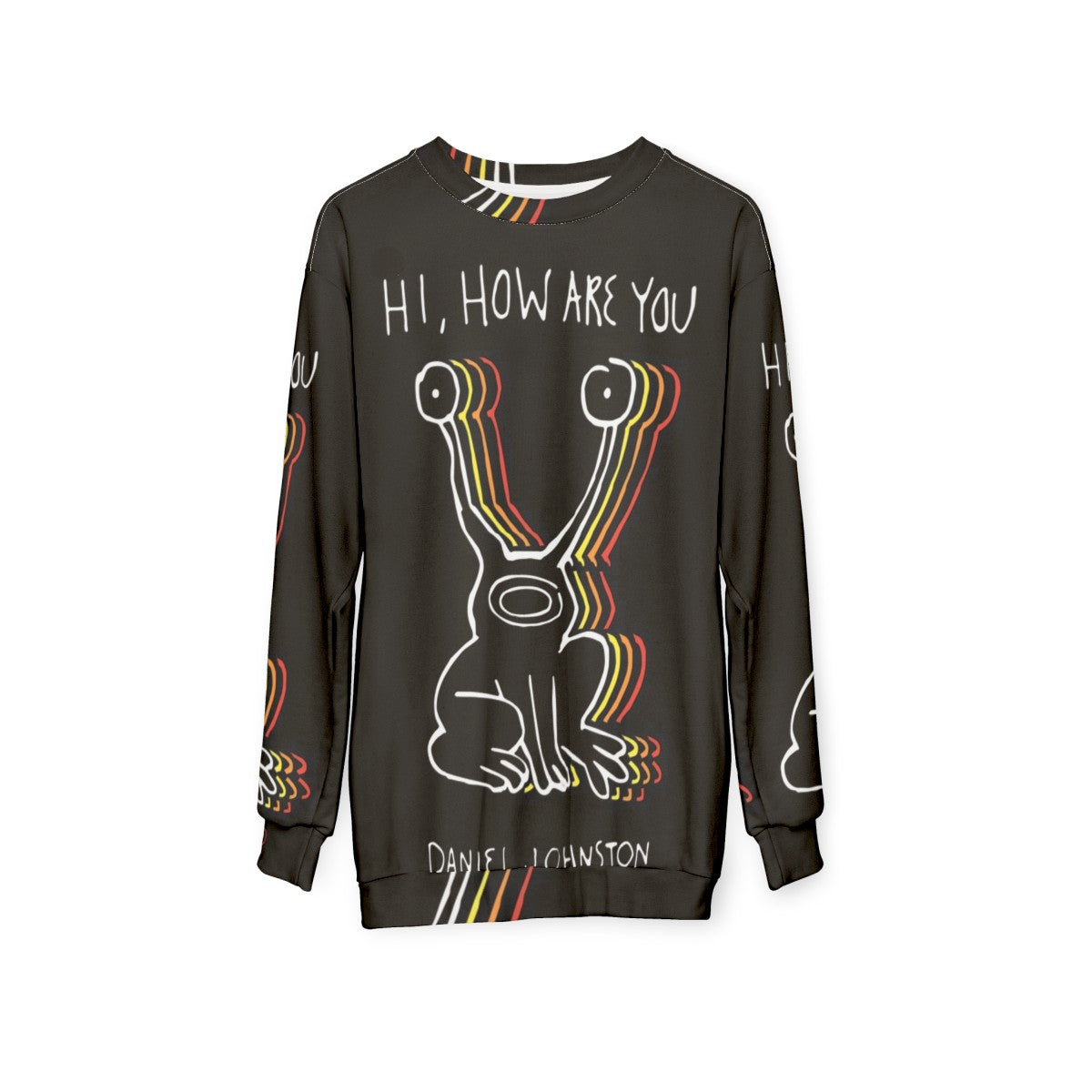 Vintage-style Daniel Johnston "Hi, How Are You?" graphic sweatshirt - hanging