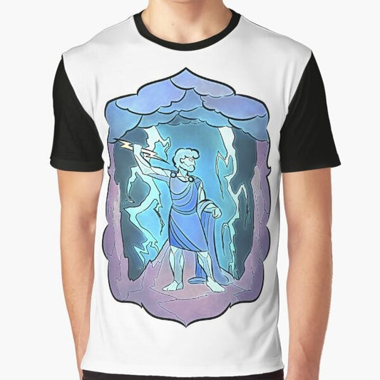 Stained glass design featuring the Greek god Zeus on a graphic t-shirt